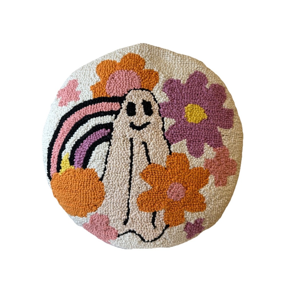 Cupcakes And Cashmere Hippie Halloween Flowerโ Ghost Round Throw Pillow
